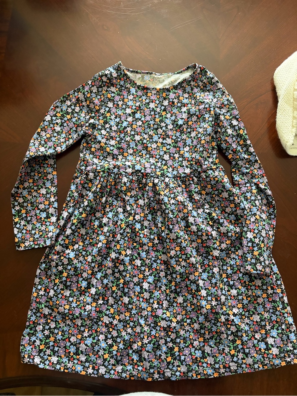 Girls' Long Sleeve Floral Dress in Black and Pastel